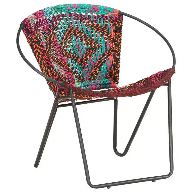 Chaise ronde en tissu Chindi multicolore