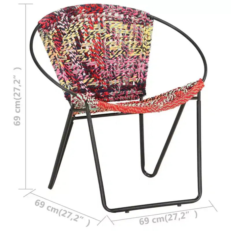 Chaise ronde en tissu Chindi multicolore