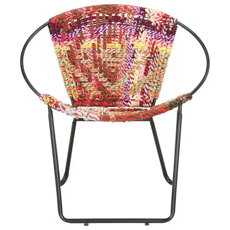 Chaise ronde en tissu Chindi multicolore