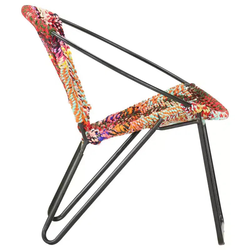 Chaise ronde en tissu Chindi multicolore