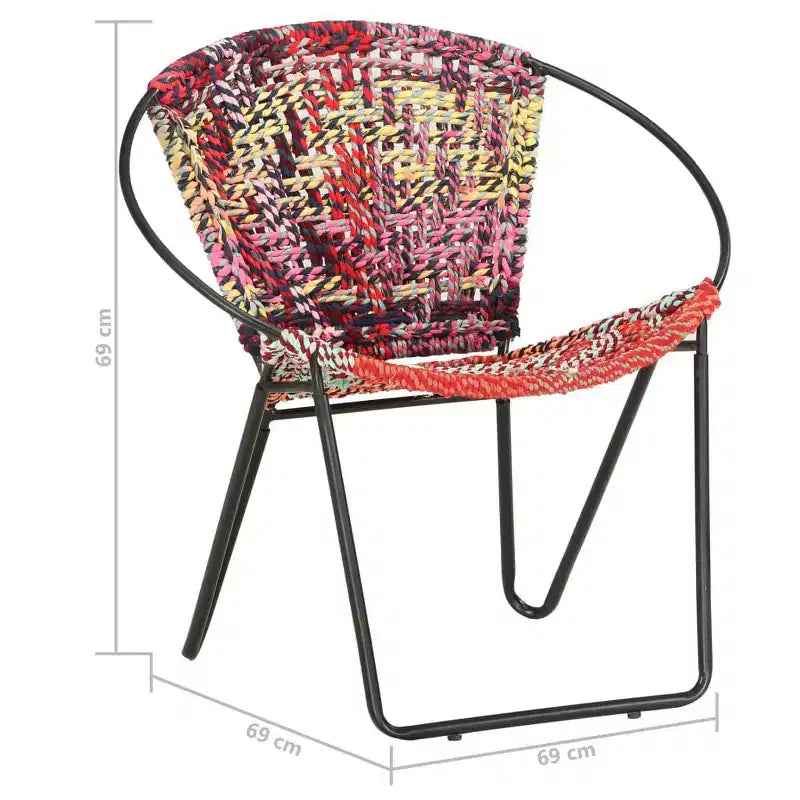 Chaise ronde en tissu Chindi multicolore