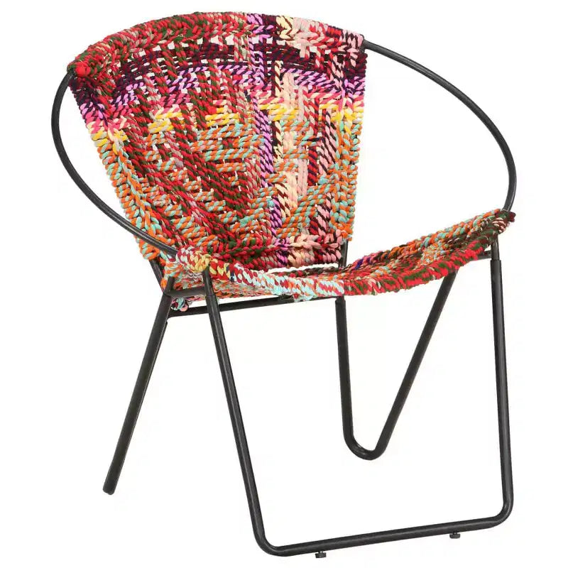 Chaise ronde en tissu Chindi multicolore