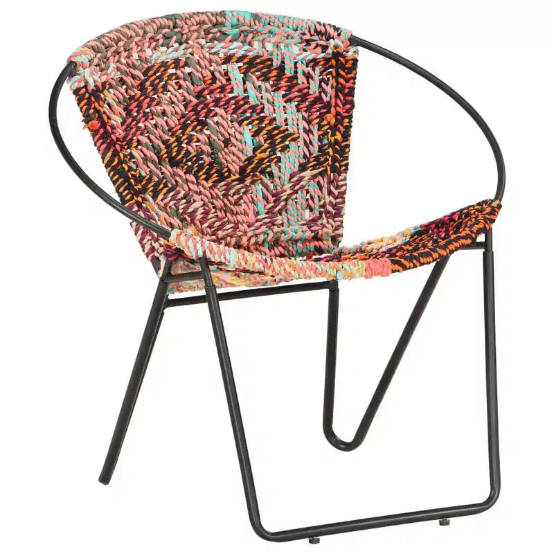 Chaise ronde en tissu Chindi multicolore