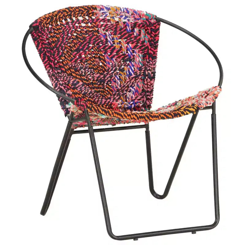 Chaise ronde en tissu Chindi multicolore