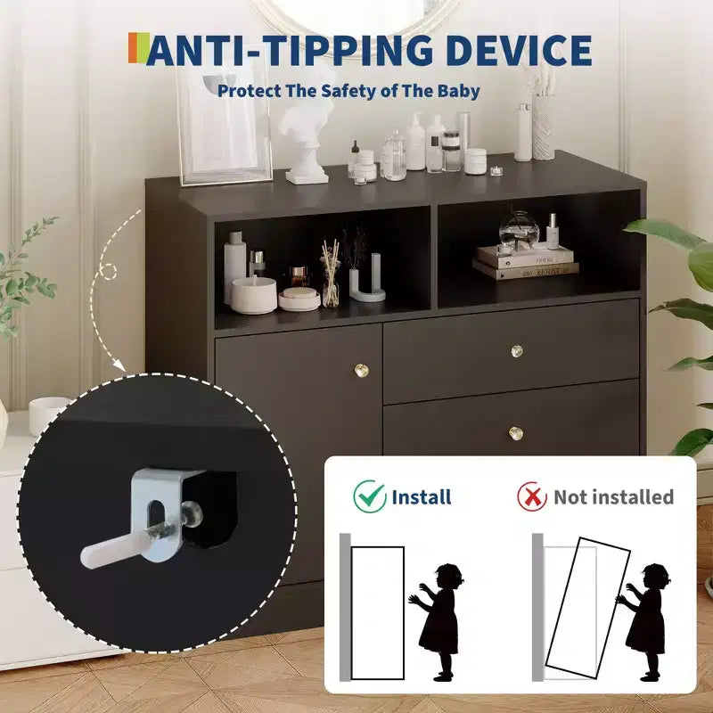 Table à langer bébé 37,4 H, station de change avec 3 tiroirs et étagères, commode de rangement convertible pour chambre d'enfant
