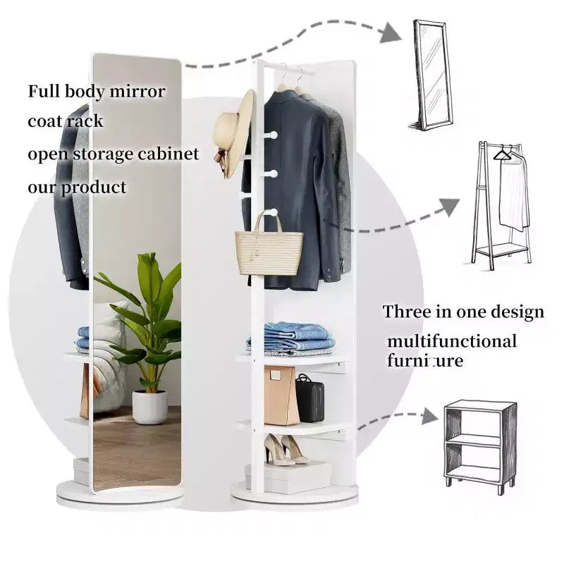 Miroir pleine longueur 69x16, Miroir de courtoisie avec crochet de rangement, porte-manteau pour chambre à coucher, salon, vestiaire