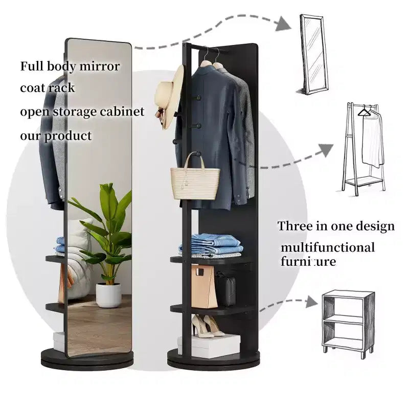 Miroir pleine longueur 69x16, Miroir de courtoisie avec crochet de rangement, porte-manteau pour chambre à coucher, salon, vestiaire