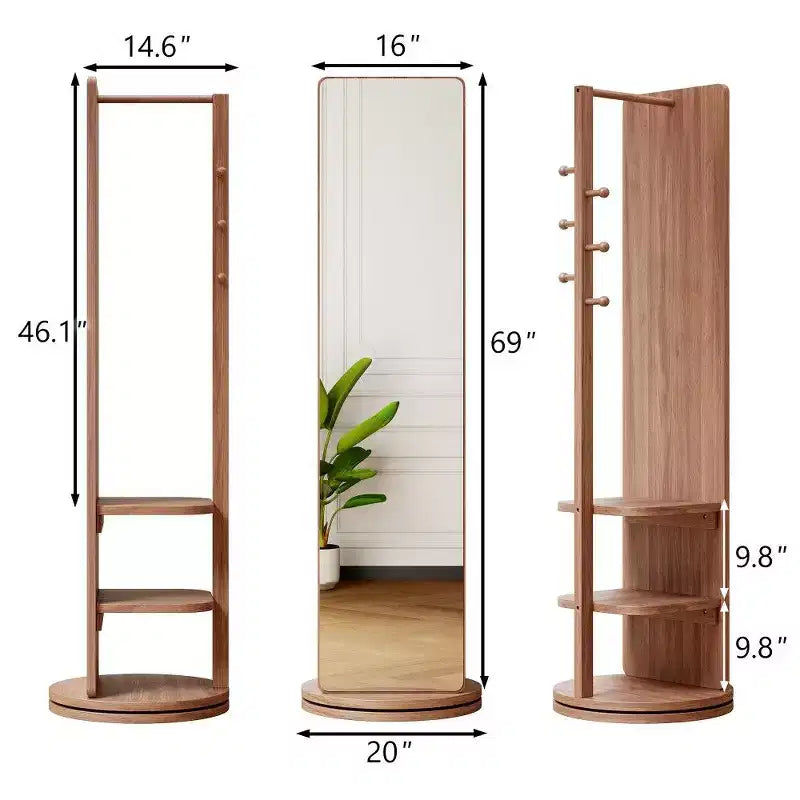 Miroir pleine longueur 69x16, Miroir de courtoisie avec crochet de rangement, porte-manteau pour chambre à coucher, salon, vestiaire