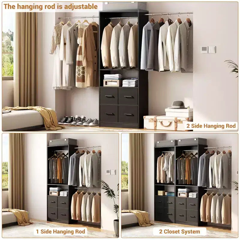 Ensemble de rangement de placard 25 à 103 avec quatre tiroirs en tissu
