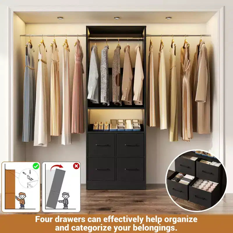 Ensemble de rangement de placard 25 à 103 avec quatre tiroirs en tissu
