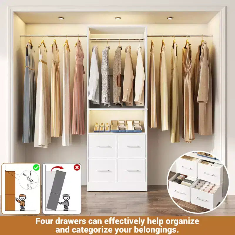 Ensemble de rangement de placard 25 à 103 avec quatre tiroirs en tissu