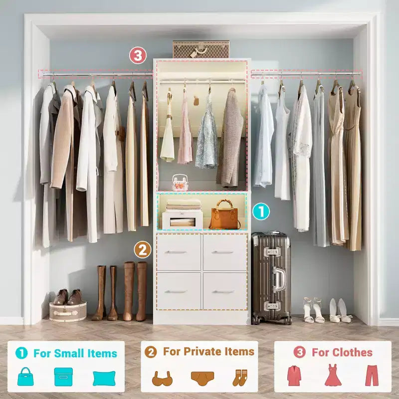 Ensemble de rangement de placard 25 à 103 avec quatre tiroirs en tissu