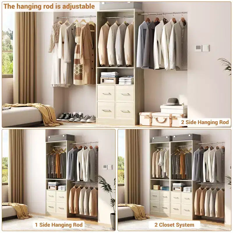 Ensemble de rangement de placard 25 à 103 avec quatre tiroirs en tissu