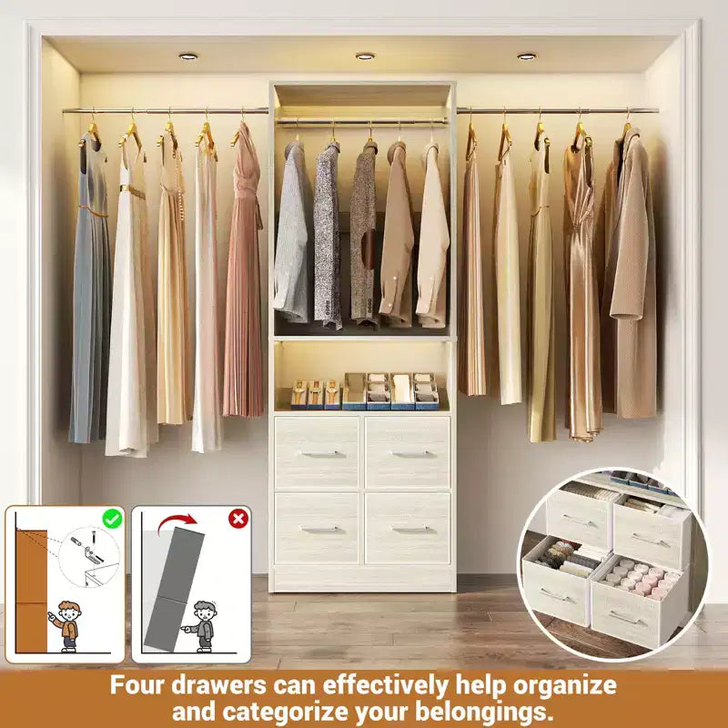 Ensemble de rangement de placard 25 à 103 avec quatre tiroirs en tissu