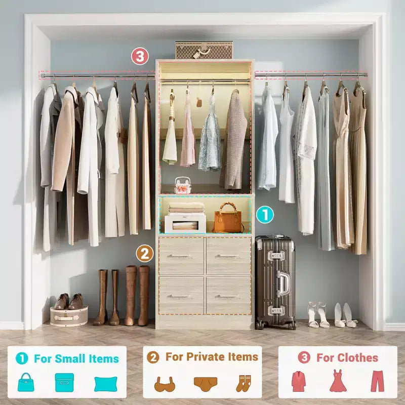 Ensemble de rangement de placard 25 à 103 avec quatre tiroirs en tissu
