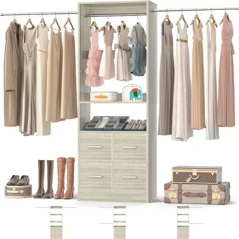 Besiost 25 To 103 Closet System with Four Farbric Drawers