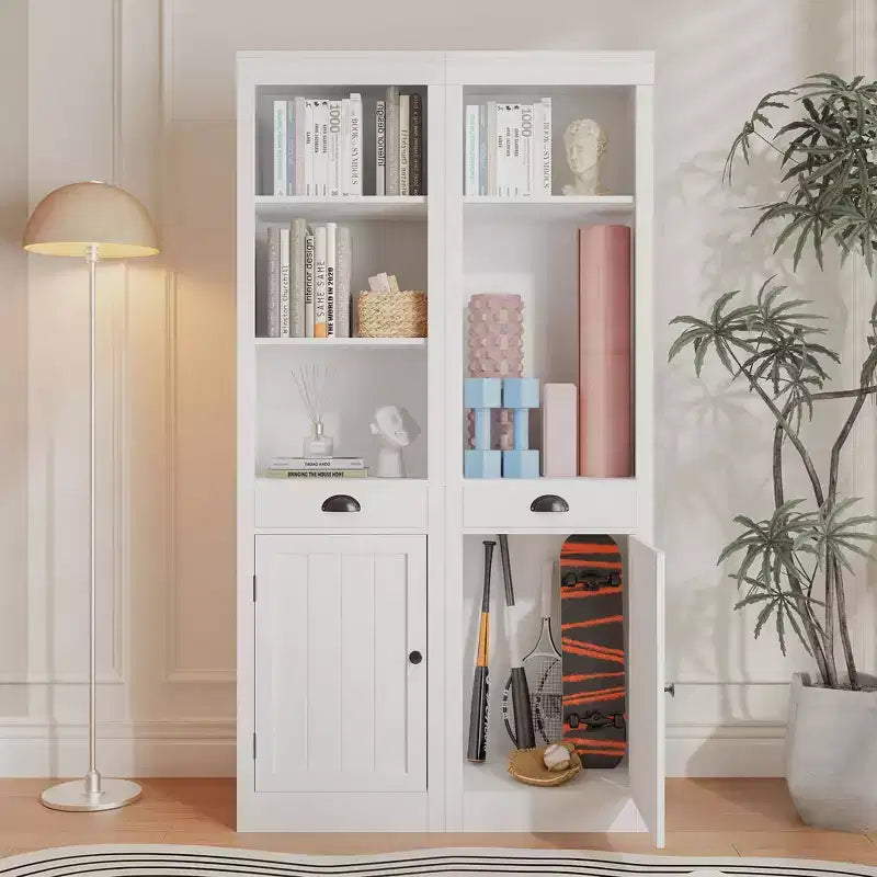 Bibliothèque étroite avec tiroir, étagère de 180 cm de haut de style rustique à 3 niveaux avec étagères ouvertes réglables et porte, armoire de rangement en bois pour salon et bureau