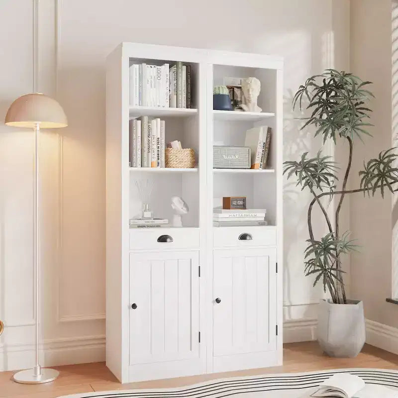 Bibliothèque étroite avec tiroir, étagère de 180 cm de haut de style rustique à 3 niveaux avec étagères ouvertes réglables et porte, armoire de rangement en bois pour salon et bureau