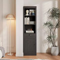Narrow Bookcase with Drawer, 71in Tall Farmhouse 3-Tier Bookshelf with Open Adjustable Shelves and Door, Wooden Storage Cabinet for Living Room Office