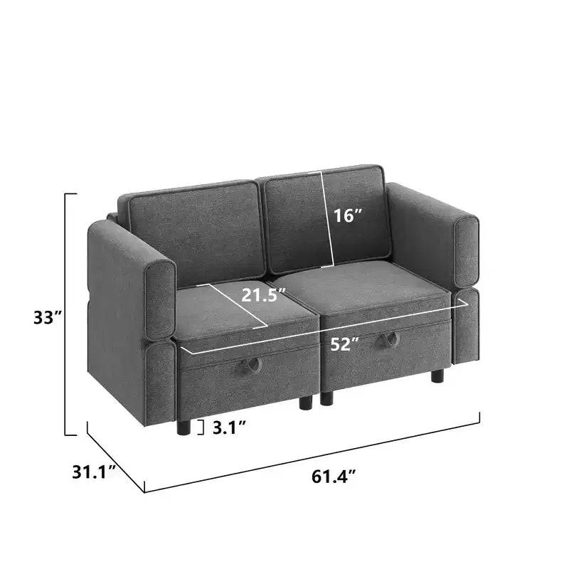 Canapé sectionnel modulaire 2 pièces, transformable en lit (largeur 52 po), raccords rapides sans outils, 136 kg/module, pouf inclus, velours côtelé, gris foncé