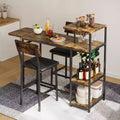 Acekool Expandable Dining Table Set for 2 with Storage Shelves and Wine Rack, 3 Piece Space-Saving Bar Table and Chairs