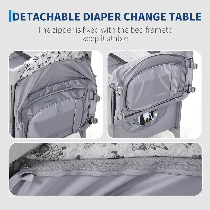 Berceau bébé 4 en 1, lit cododo, parc pliant portable avec porte zippée, table à langer, arche de jeux et rangement