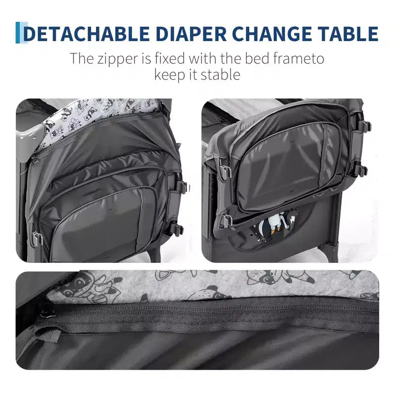 Berceau bébé 4 en 1, lit cododo, parc pliant portable avec porte zippée, table à langer, arche de jeux et rangement