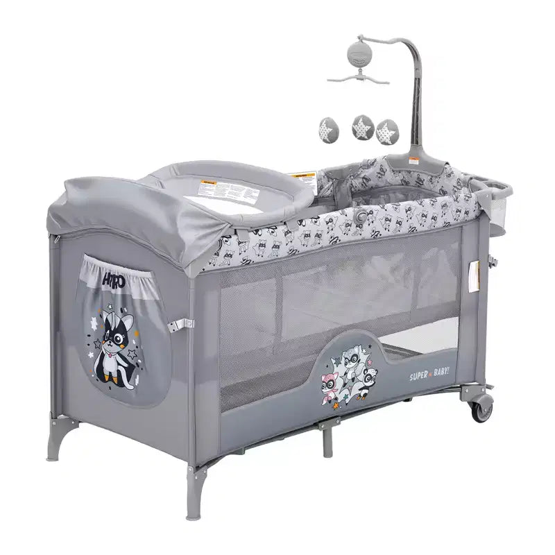 Berceau bébé 4 en 1, lit cododo, parc pliant portable avec porte zippée, table à langer, arche de jeux et rangement