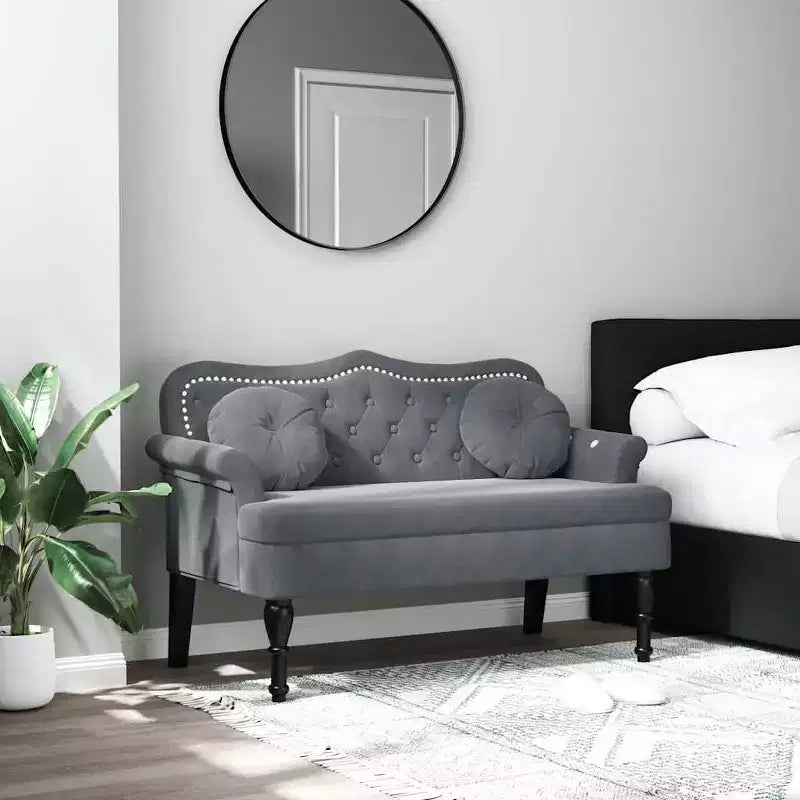 Banc avec coussins Sièges rembourrés pour chambre à coucher, salon, velours - Gris foncé