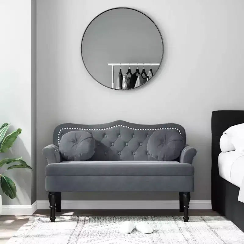 Banc avec coussins Sièges rembourrés pour chambre à coucher, salon, velours - Gris foncé