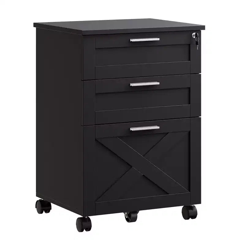 3-Drawer File Dresser Cabinet with Lock, Mobile Under Desk Filing Cabinet for Home Office
