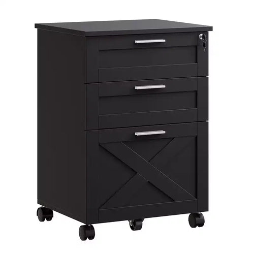 3-Drawer File Dresser Cabinet with Lock, Mobile Under Desk Filing Cabinet for Home Office