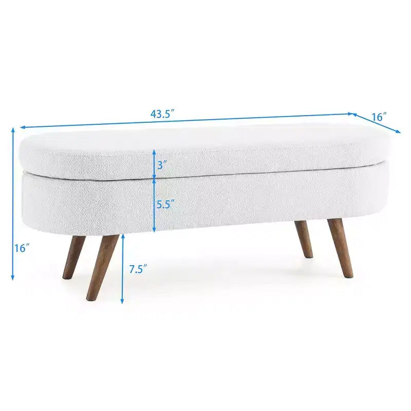 Banc de rangement ovale de 110,5 cm avec pieds en bois massif, ottoman d'entrée rembourré en tissu de lin, bancs à chaussures pour salon, chambre, entrée