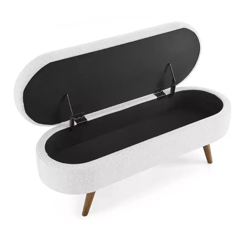 Banc de rangement ovale de 110,5 cm avec pieds en bois massif, ottoman d'entrée rembourré en tissu de lin, bancs à chaussures pour salon, chambre, entrée
