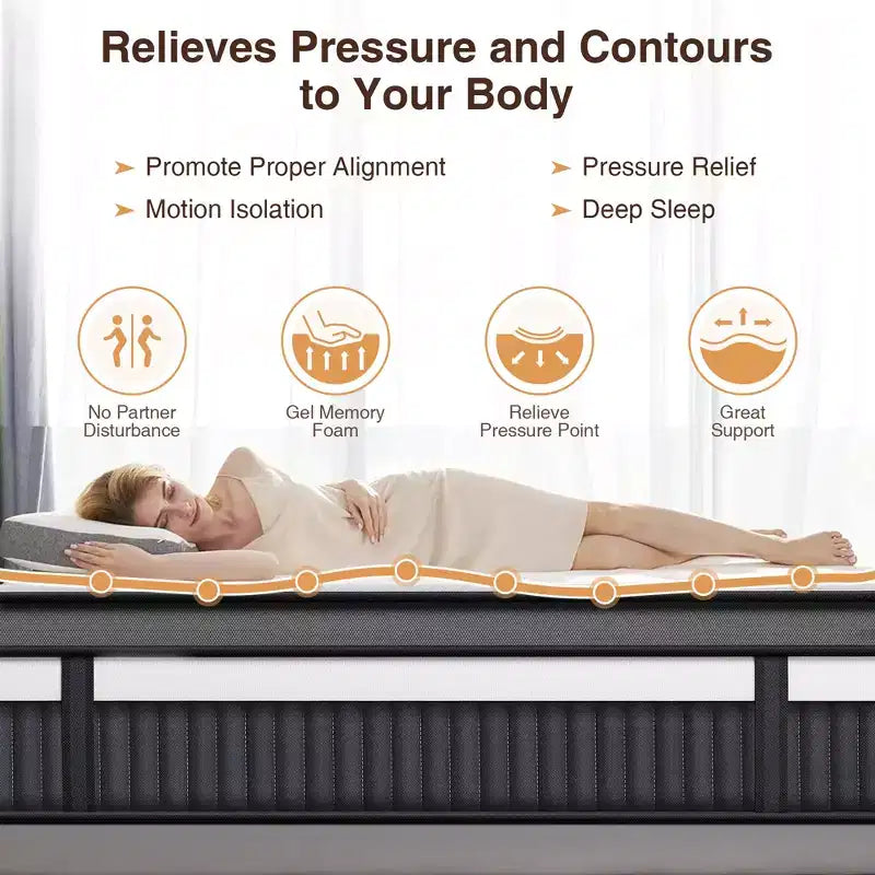 Matelas King Size, 35,5 cm d'épaisseur, mousse à mémoire de forme et gel hybride, livré en boîte, fermeté moyenne, isolation des mouvements, soutien des bords, conception respirante pour un sommeil confortable