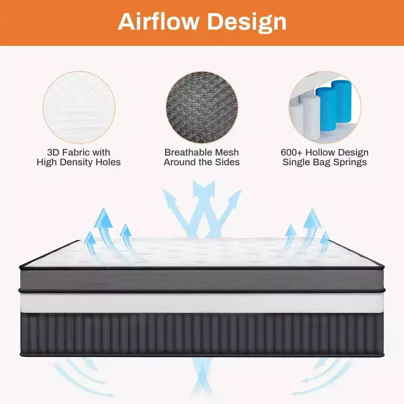 Matelas King Size, 35,5 cm d'épaisseur, mousse à mémoire de forme et gel hybride, livré en boîte, fermeté moyenne, isolation des mouvements, soutien des bords, conception respirante pour un sommeil confortable