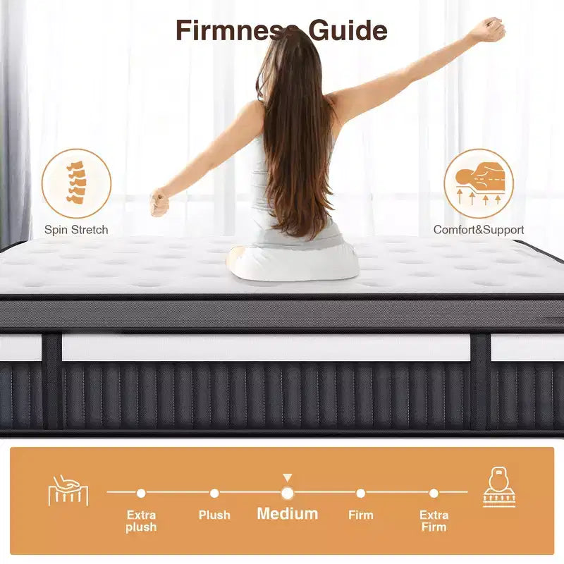 Matelas King Size, 35,5 cm d'épaisseur, mousse à mémoire de forme et gel hybride, livré en boîte, fermeté moyenne, isolation des mouvements, soutien des bords, conception respirante pour un sommeil confortable