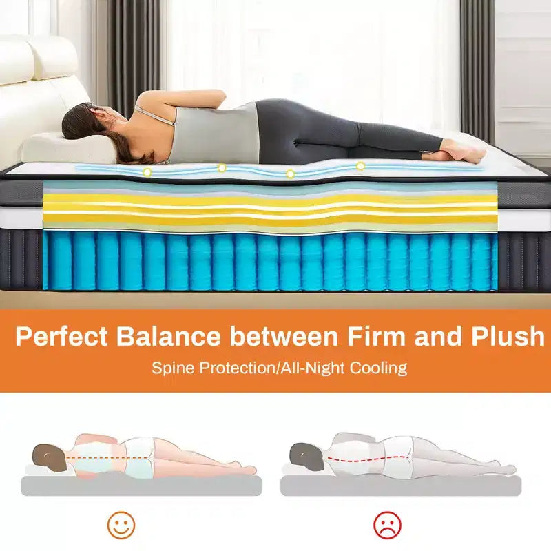 Matelas King Size, 35,5 cm d'épaisseur, mousse à mémoire de forme et gel hybride, livré en boîte, fermeté moyenne, isolation des mouvements, soutien des bords, conception respirante pour un sommeil confortable