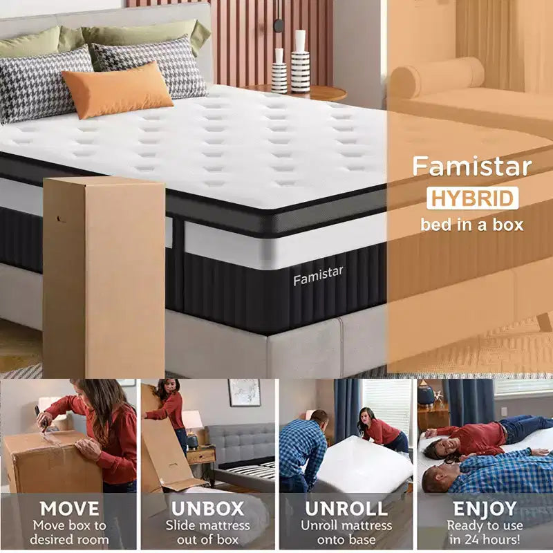 Matelas King Size, 35,5 cm d'épaisseur, mousse à mémoire de forme et gel hybride, livré en boîte, fermeté moyenne, isolation des mouvements, soutien des bords, conception respirante pour un sommeil confortable
