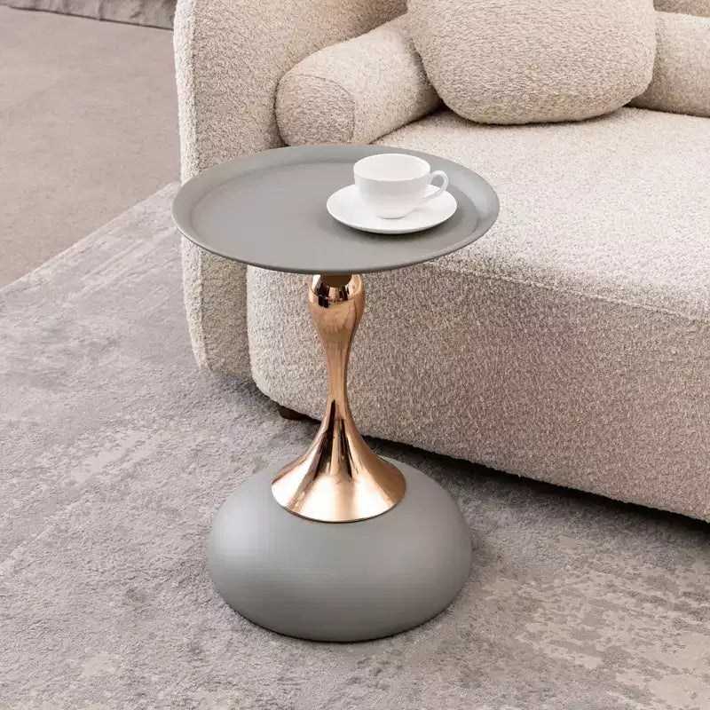 TUYOHW 21.2 Mermaid End Coffee Table for Living Room,Chic Metal Pedestal Table,Chic End Table Round Sofa Side Table,Art Deco,Matte Gray