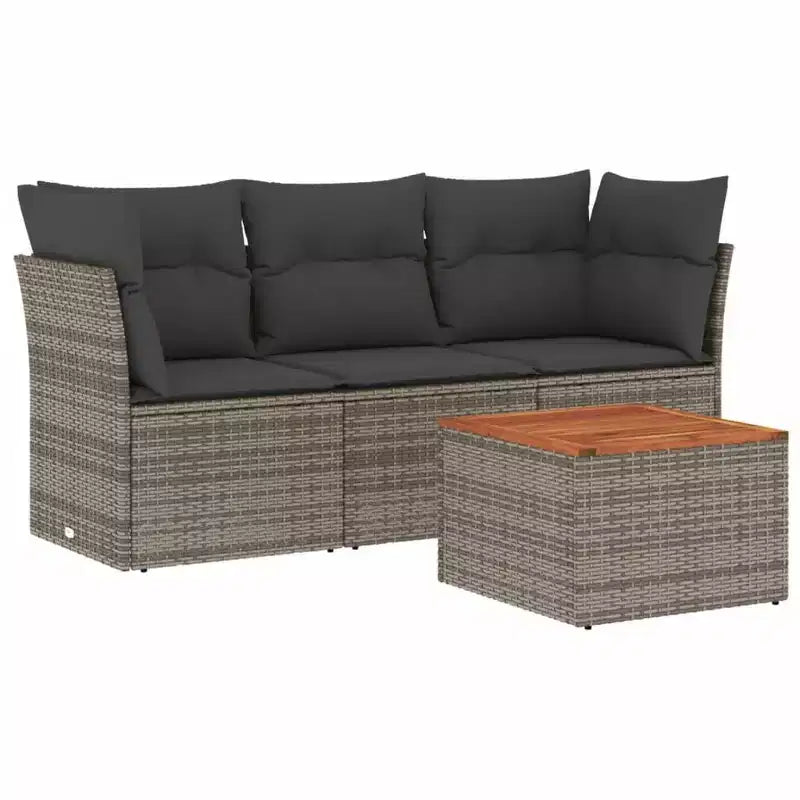 vidaXL Salon de jardin 4 pièces avec coussins en polyrotin beige - Beige et crème