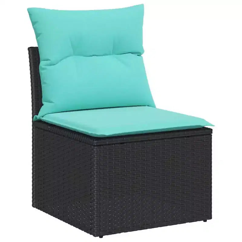 vidaXL Salon de jardin 8 pcs Noir et turquoise Résine tressée - Noir et turquoise sans table