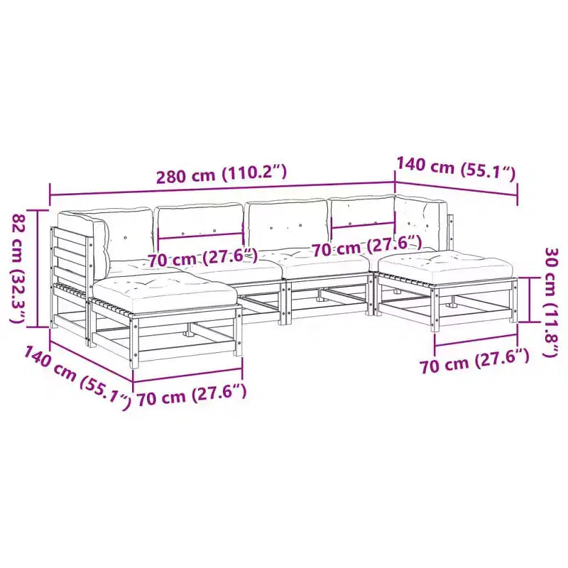 vidaXL Ensemble de canapés de jardin avec coussins Modulable Extérieur 6 pièces Bois de pin massif
