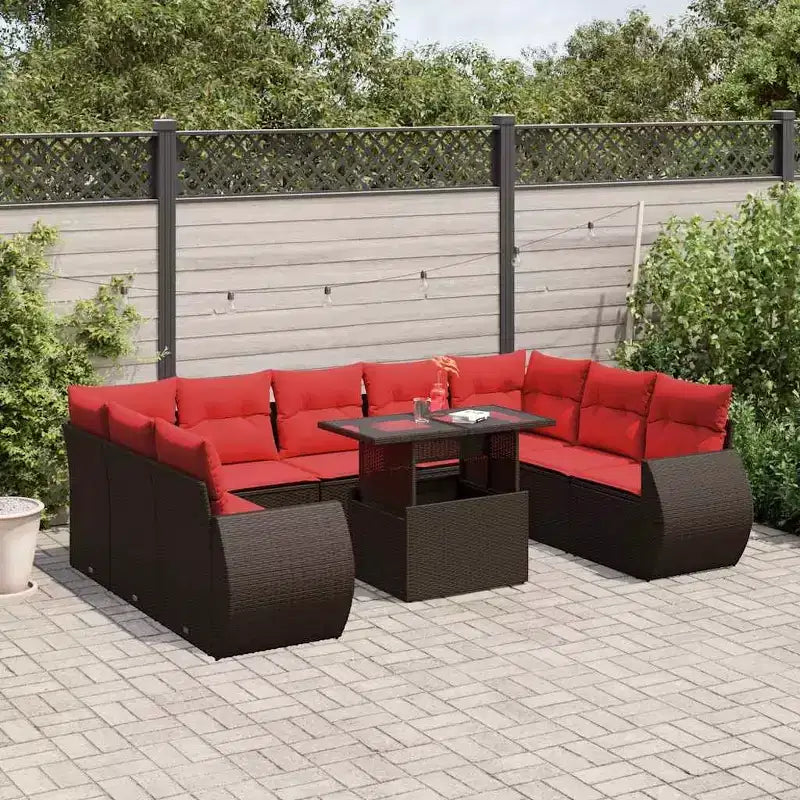 vidaXL Salon de jardin avec coussins en résine tressée et acacia