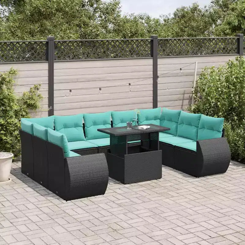 vidaXL Salon de jardin avec coussins en résine tressée et acacia