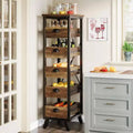 Lantine Wood Fruit and Vegetable Storage Rack, 5-Tier Narrow Snack Stand, Pull-Out Utility Organizer for Kitchen, Living Room, Rustic Brown