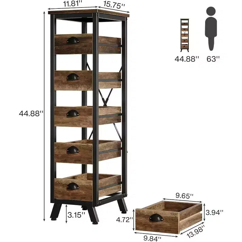 Étagère de rangement en bois pour fruits et légumes, support étroit pour snacks, organisateur utilitaire coulissant pour cuisine, salon, marron rustique