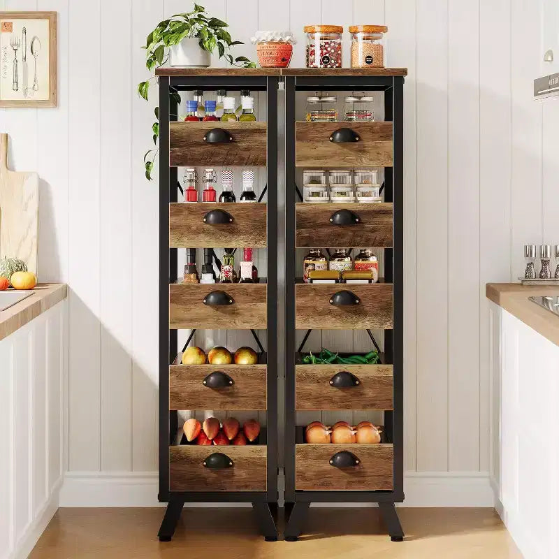 Étagère de rangement en bois pour fruits et légumes, support étroit pour snacks, organisateur utilitaire coulissant pour cuisine, salon, marron rustique
