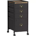 A Mobile Office Cabinet with 4 Drawers, a Roll-up File Organizer Under the Desk, Metal Handles and 4 Wheels, Measuring 66.5 x 30 x 37.5 cm, Black