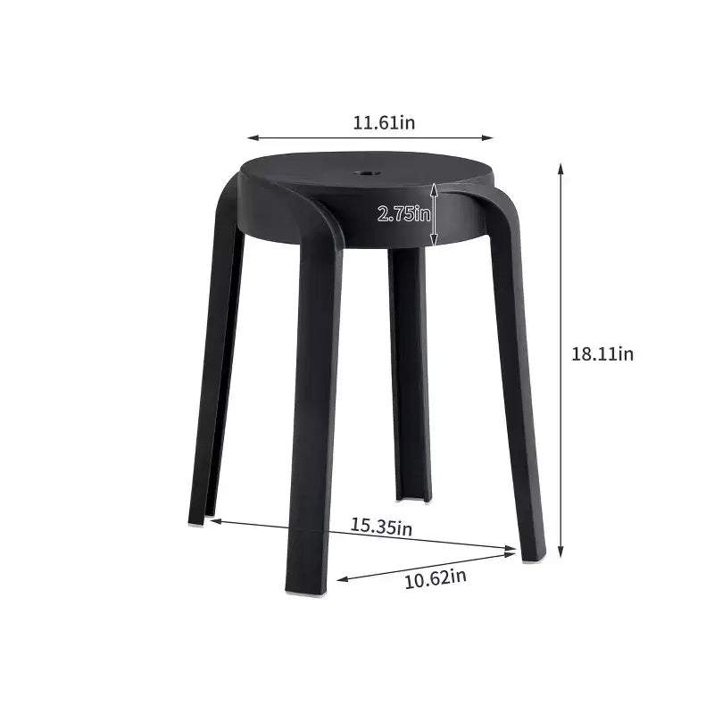 Lot de 6 tabourets ronds noirs en plastique, empilables, 150 kg, intérieur/extérieur, parfaits pour la salle de classe, la maison, le bureau